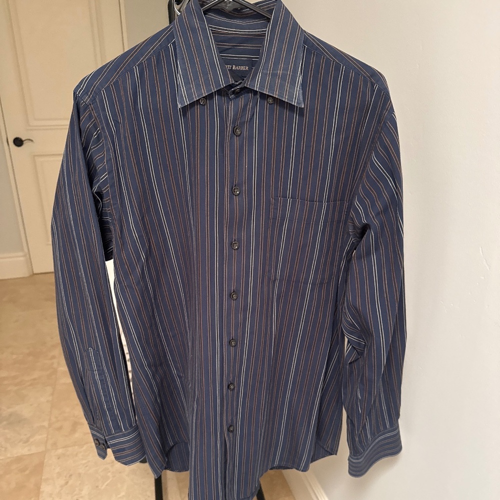Scott Barber navy stripe shirt size medium